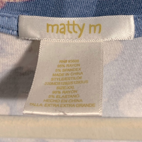 Matty M XXL Short Sleeve Faux Wrap Dress Slate Blue pink White Florals - Picture 2 of 6